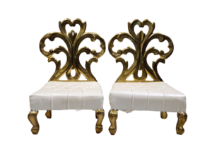 White With Gold Vedi Chairs | Appropriate For Wedding, Party, Ceremony and Banquet Decor