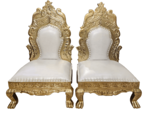 White With Gold Vedi Chairs For Wedding Ceremony