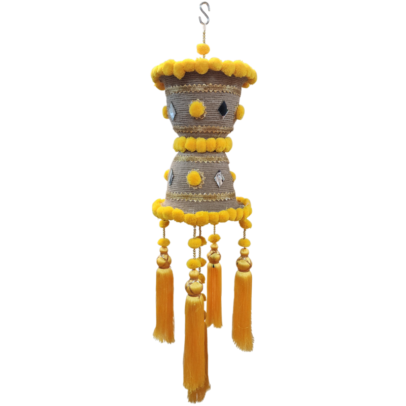 Yellow Damaru Shape Hanging For Decor